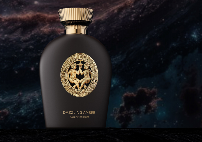 Dazzling Amber eau de parfum bottle against a night sky