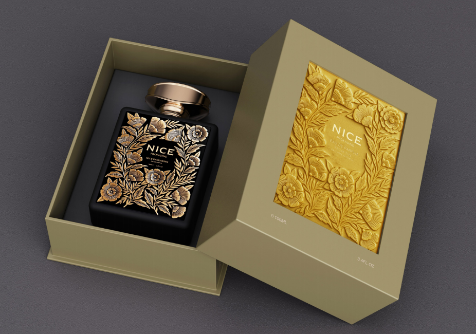Limited edition NICE bottle nested in a sculpted gold gift box